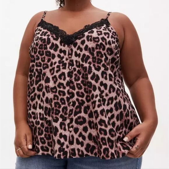 Torrid Leopard Print Stretch Cami Black Lace Top 0X 1X XL - Picture 1 of 6